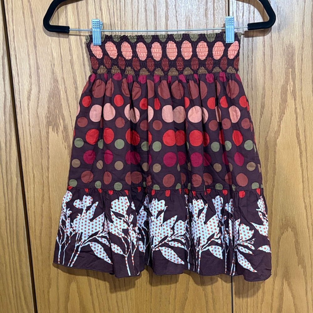 Charlotte Russe Y2K polka dot floral print skirt 100% cotton granola